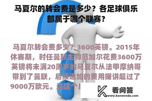 马夏尔的转会费是多少？各足球俱乐部属于哪个联赛？