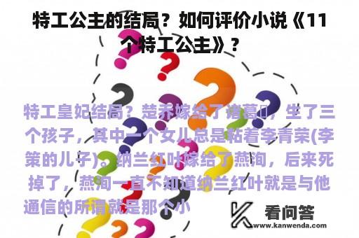 特工公主的结局？如何评价小说《11个特工公主》？