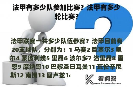 法甲有多少队参加比赛？法甲有多少轮比赛？