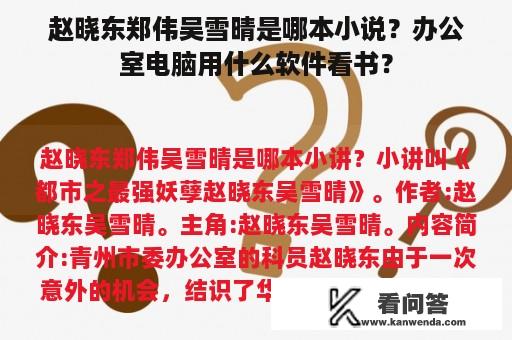 赵晓东郑伟吴雪晴是哪本小说？办公室电脑用什么软件看书？