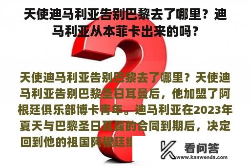 天使迪马利亚告别巴黎去了哪里？迪马利亚从本菲卡出来的吗？