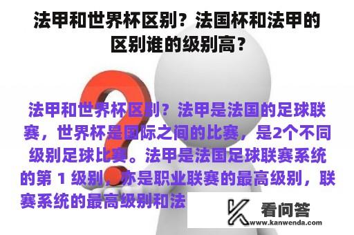 法甲和世界杯区别？法国杯和法甲的区别谁的级别高？