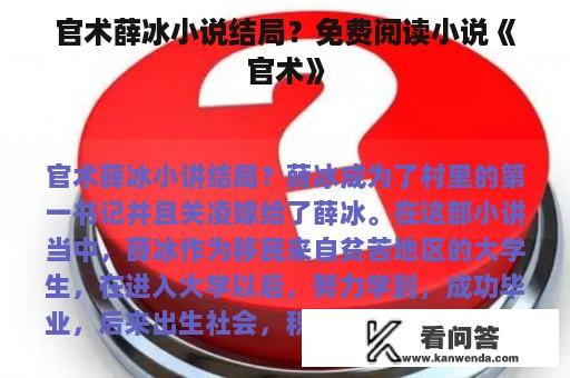 官术薛冰小说结局？免费阅读小说《官术》