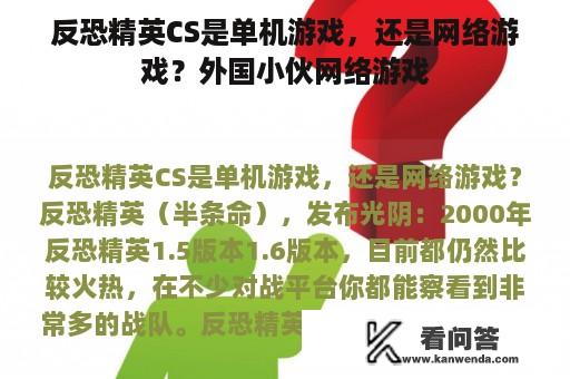 反恐精英CS是单机游戏，还是网络游戏？外国小伙网络游戏