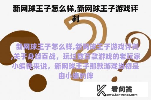 新网球王子怎么样,新网球王子游戏评判