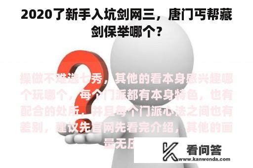 2020了新手入坑剑网三，唐门丐帮藏剑保举哪个？