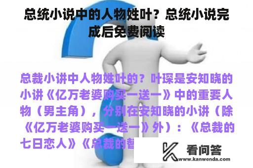 总统小说中的人物姓叶？总统小说完成后免费阅读