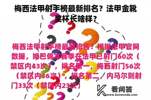 梅西法甲射手榜最新排名？法甲金靴奖杯长啥样？