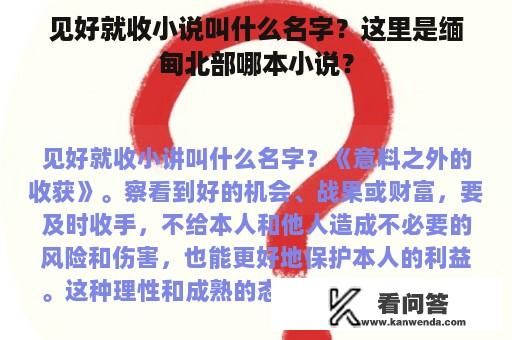 见好就收小说叫什么名字？这里是缅甸北部哪本小说？