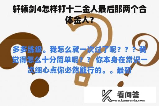 轩辕剑4怎样打十二金人最后那两个合体金人？