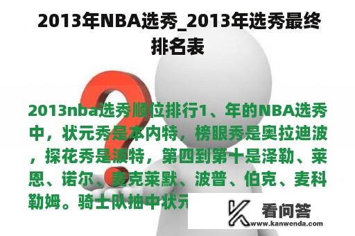  2013年NBA选秀_2013年选秀最终排名表