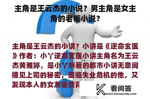 主角是王云杰的小说？男主角是女主角的老板小说？