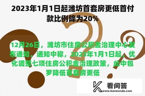 2023年1月1日起潍坊首套房更低首付款比例降为20%