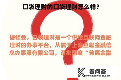 口袋理财的口袋理财怎么样？