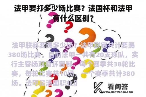 法甲要打多少场比赛？法国杯和法甲有什么区别？