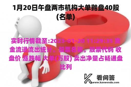 1月20日午盘两市机构大单抛盘40股(名单)