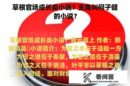 草根官场成长类小说？主角叫何子健的小说？