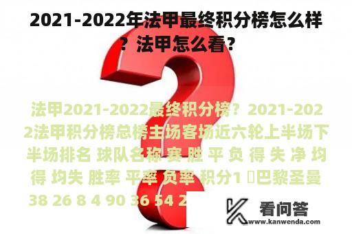 2021-2022年法甲最终积分榜怎么样？法甲怎么看？