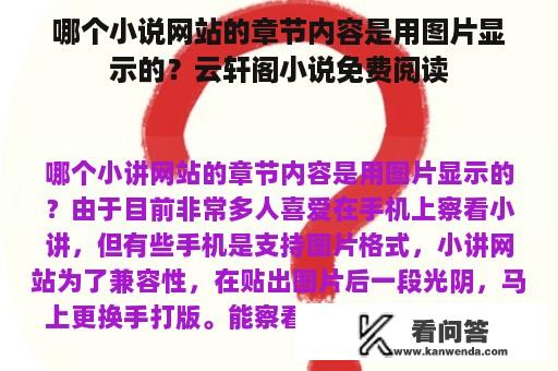 哪个小说网站的章节内容是用图片显示的？云轩阁小说免费阅读