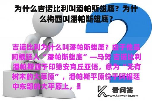 为什么吉诺比利叫潘帕斯雄鹰？为什么梅西叫潘帕斯雄鹰？