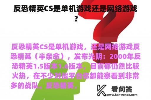 反恐精英CS是单机游戏还是网络游戏？