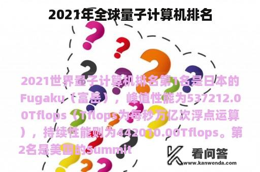 2021年全球量子计算机排名