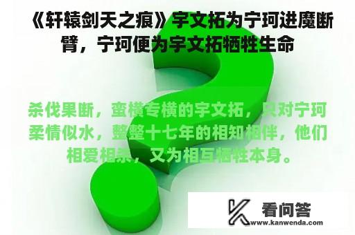 《轩辕剑天之痕》宇文拓为宁珂进魔断臂，宁珂便为宇文拓牺牲生命