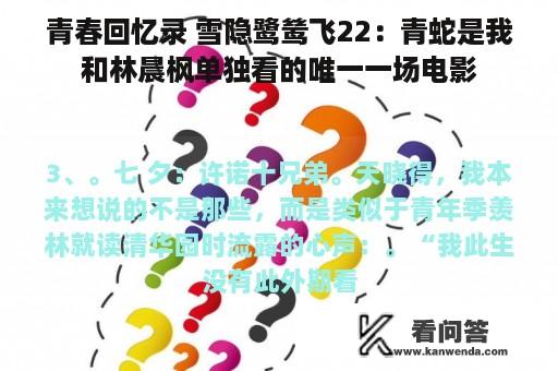 青春回忆录 雪隐鹭鸶飞22：青蛇是我和林晨枫单独看的唯一一场电影