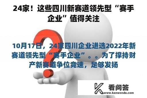 24家！这些四川新赛道领先型“赛手企业”值得关注