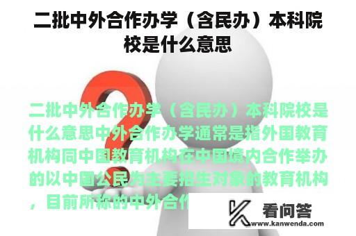 二批中外合作办学（含民办）本科院校是什么意思