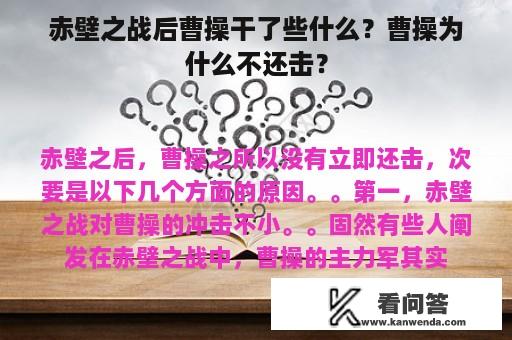 赤壁之战后曹操干了些什么？曹操为什么不还击？