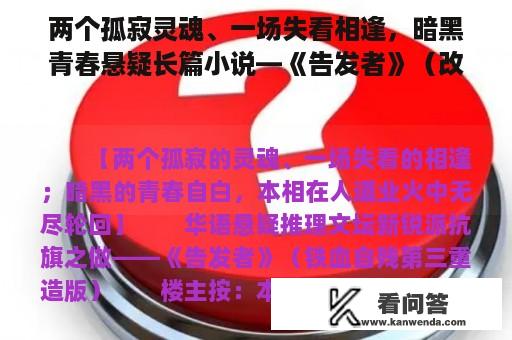 两个孤寂灵魂、一场失看相逢，暗黑青春悬疑长篇小说—《告发者》（改版）