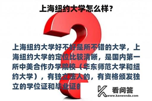 上海纽约大学怎么样？