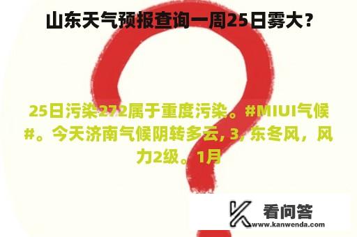 山东天气预报查询一周25日雾大？