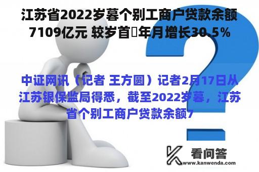 江苏省2022岁暮个别工商户贷款余额7109亿元 较岁首年月增长30.5%