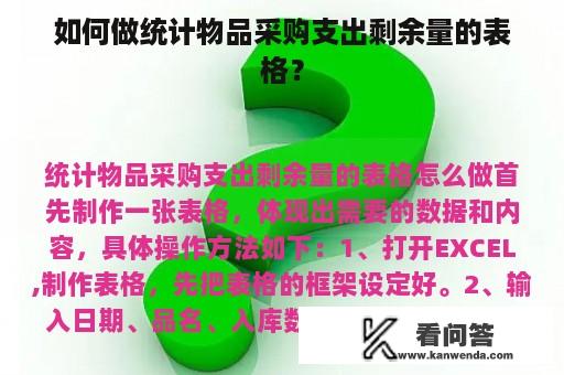 如何做统计物品采购支出剩余量的表格？