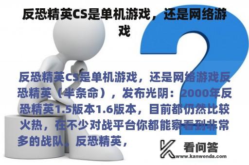 反恐精英CS是单机游戏，还是网络游戏