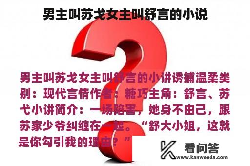 男主叫苏戈女主叫舒言的小说