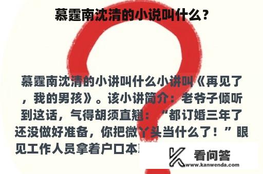 慕霆南沈清的小说叫什么？