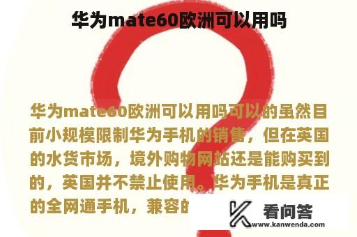 华为mate60欧洲可以用吗