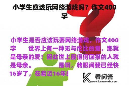 小学生应该玩网络游戏吗？作文400字