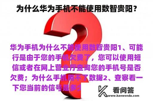 为什么华为手机不能使用数智贵阳？