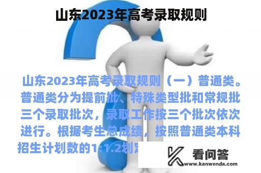 山东2023年高考录取规则