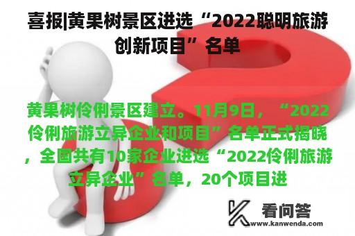 喜报|黄果树景区进选“2022聪明旅游创新项目”名单