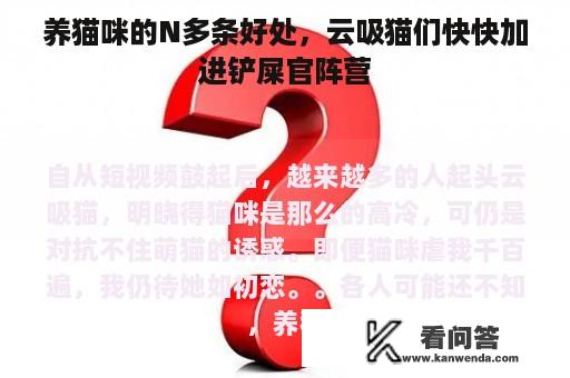 养猫咪的N多条好处，云吸猫们快快加进铲屎官阵营