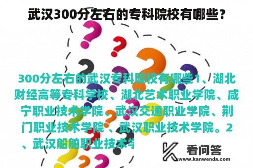 武汉300分左右的专科院校有哪些？