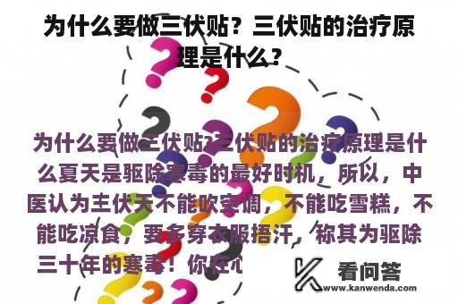 为什么要做三伏贴？三伏贴的治疗原理是什么？