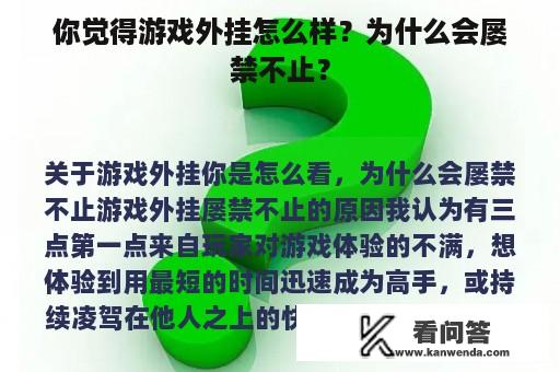 你觉得游戏外挂怎么样？为什么会屡禁不止？