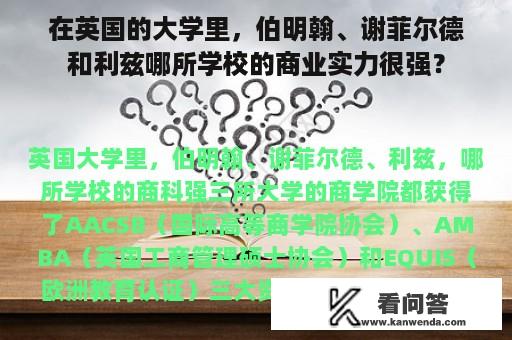 在英国的大学里，伯明翰、谢菲尔德和利兹哪所学校的商业实力很强？