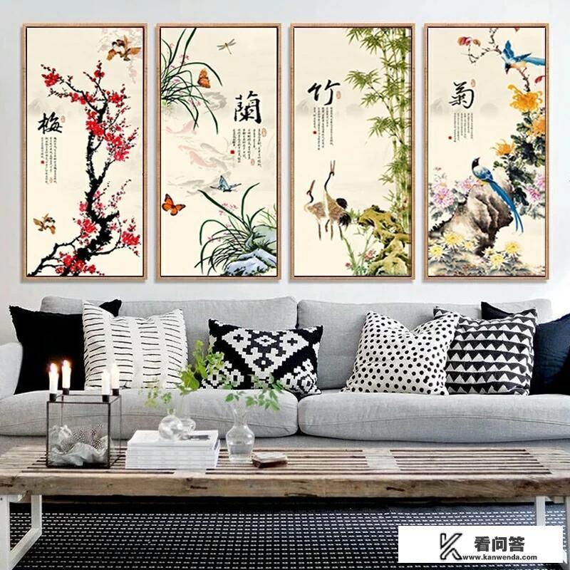 我绣了一套梅、兰、竹、菊，竖的十字绣，怎样装裱好看？